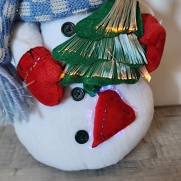 Vintage Fiber Optic Glowing‎ Christmas Plushees Snowman 11" Hanging Standing - Picture 3 of 11